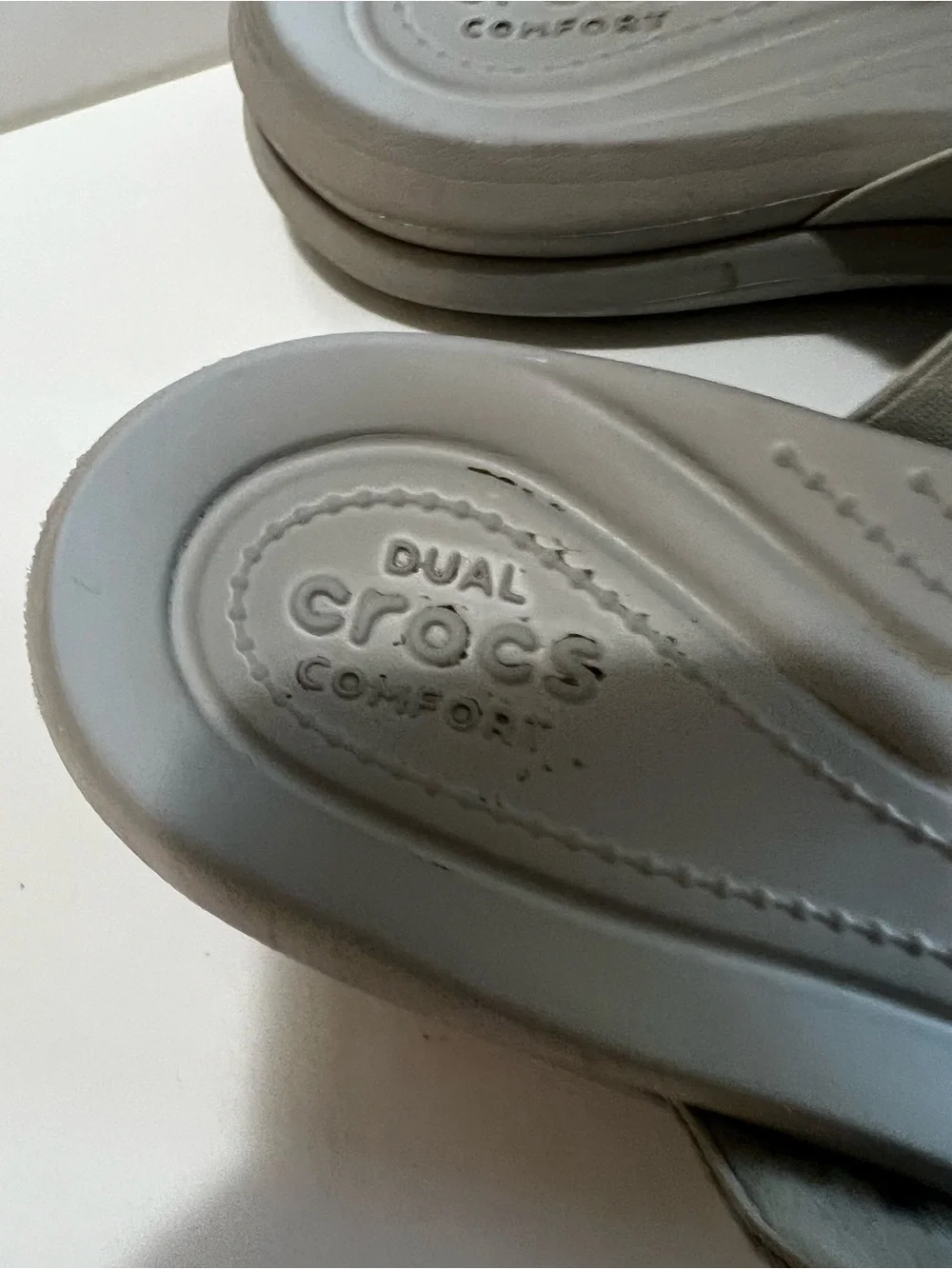 Crocs Dual Comfort Metallic Silver Gray Double Strap Slide Sandals
